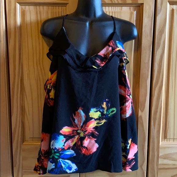 Mossimo Supply Co. Tops - Mossimo Black Floral spaghetti strap ruffled Top
